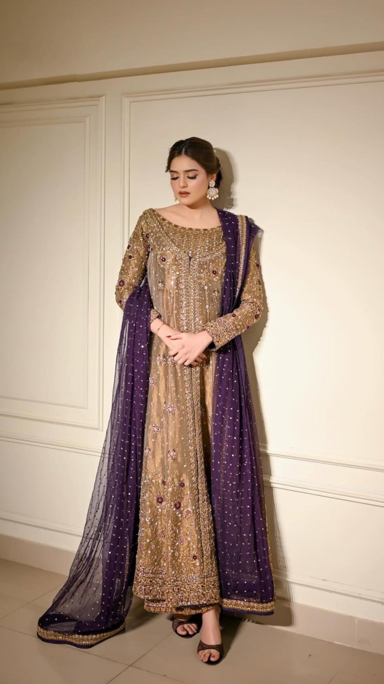 purple and gold traditional wedding dresses Purple And Gold Wedding Dress Long Sleeve Quinceaner Dress